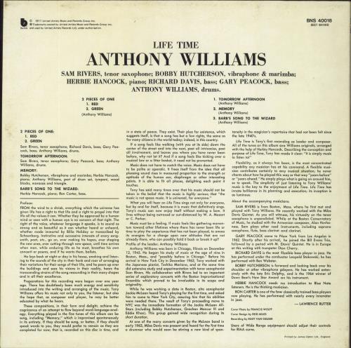 Tony Williams (Jazz) Life Time vinyl LP album (LP record) UK TNYLPLI809706