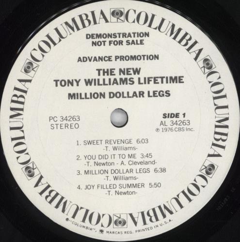 Tony Williams (Jazz) Million Dollar Legs - Promo vinyl LP album (LP record) US TNYLPMI824432