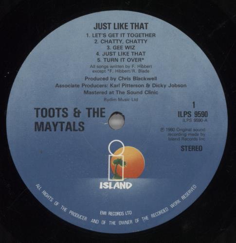 Toots & The Maytals Just Like That vinyl LP album (LP record) UK OO9LPJU588397
