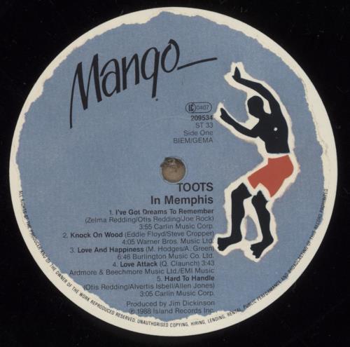 Toots Hibbert Toots In Memphis vinyl LP album (LP record) UK -1QLPTO888381