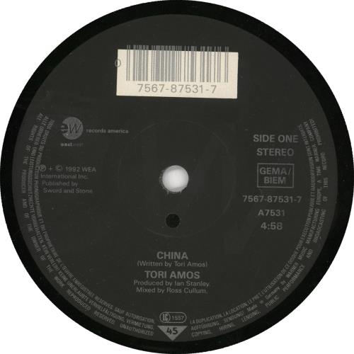 Tori Amos China + PR 7" vinyl single (7 inch record / 45) German TOR07CH738478