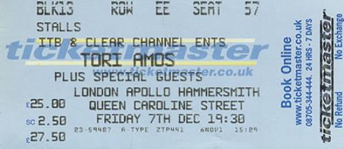 Tori Amos Strange Days - Tour Programme & Ticket tour programme UK TORTRST383286