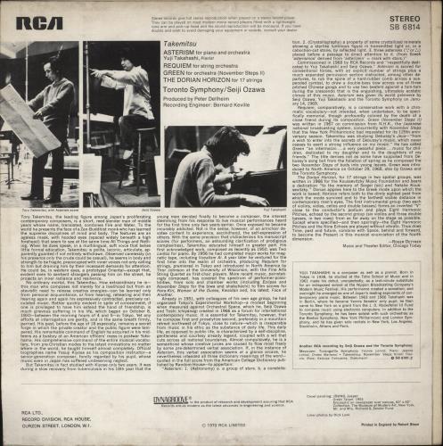 Toru Takemitsu Asterism / Requiem / Green / The Dorian Horizon - EX vinyl LP album (LP record) UK XORLPAS867429