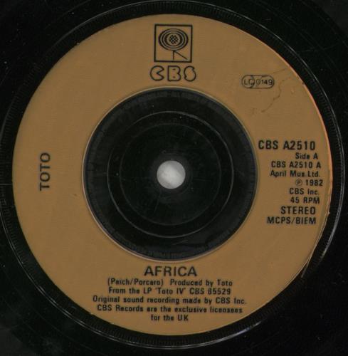 Toto Africa - Inj + Sleeve 7" vinyl single (7 inch record / 45) UK TOT07AF31724