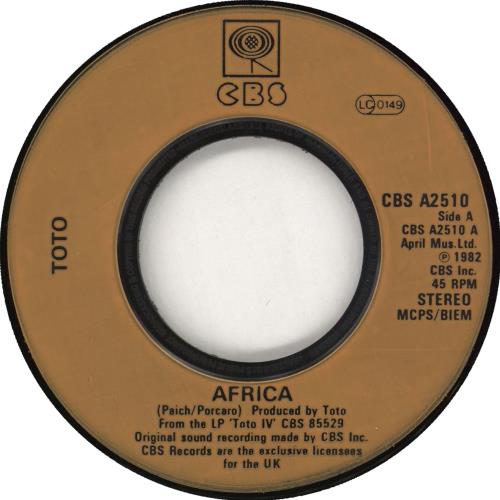 Toto Africa - Jukebox - P/S 7" vinyl single (7 inch record / 45) UK TOT07AF689141