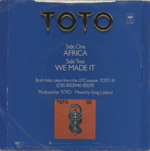 Toto Africa - Jukebox - P/S 7" vinyl single (7 inch record / 45) UK TOT07AF689141