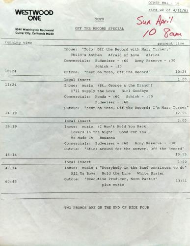 Toto Off The Record Special 2-LP vinyl record set (Double LP Album) US TOT2LOF886364