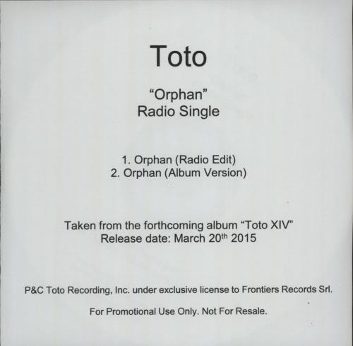 Toto Orphan Radio Single CD-R acetate UK TOTCROR678635