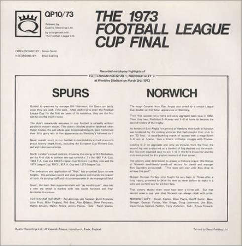 Tottenham Hotspur FC 1973 Football League Cup Final vinyl LP album (LP record) UK SPULPFO374630