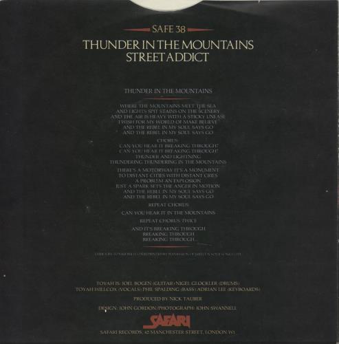 Toyah Thunder In The Mountains 7" vinyl single (7 inch record / 45) UK TYH07TH97704