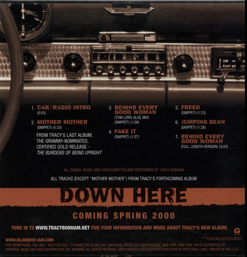 Tracy Bonham Down Here Sampler CD single (CD5 / 5") US TBHC5DO153620