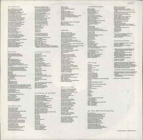 Tracy Chapman Crossroads + hype sticker + Lyric Sheet - VG vinyl LP album (LP record) UK TRALPCR806503