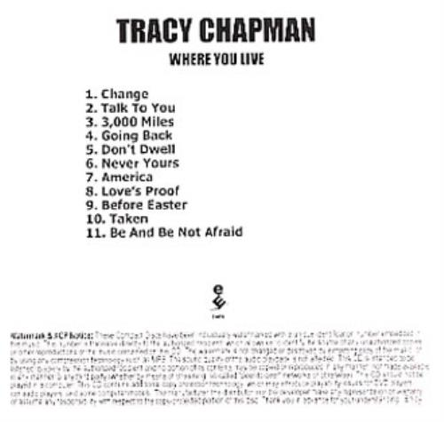Tracy Chapman Where You Live CD-R acetate US TRACRWH338855
