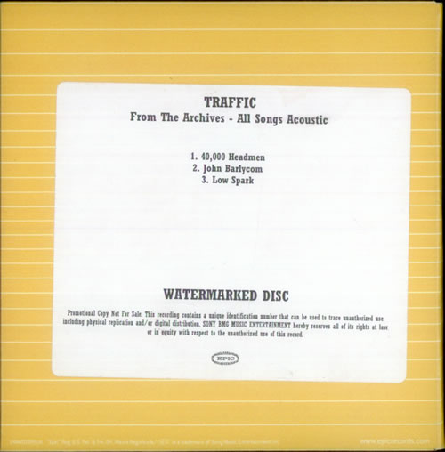 Traffic From The Archives - All Songs Acoustic CD-R acetate US TRFCRFR537725
