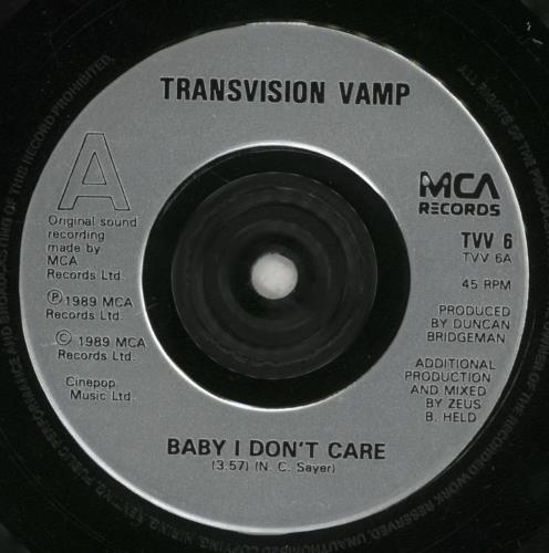 Transvision Vamp Baby I Don't Care 7" vinyl single (7 inch record / 45) UK TVV07BA188245