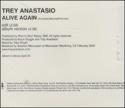 Trey Anastasio Alive Again CD single (CD5 / 5") US TRYC5AL220626