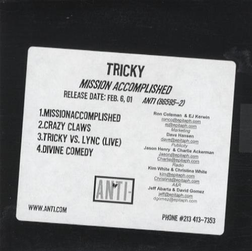 Tricky Mission Accomplished CD-R acetate US TRKCRMI170408