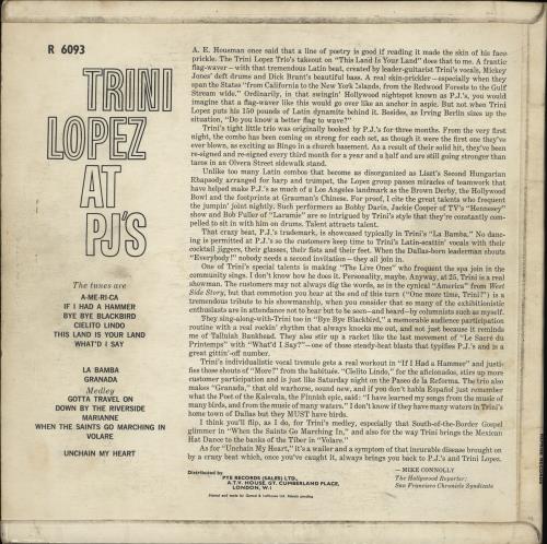 Trini Lopez Trini Lopez At PJ's vinyl LP album (LP record) UK TE1LPTR455239