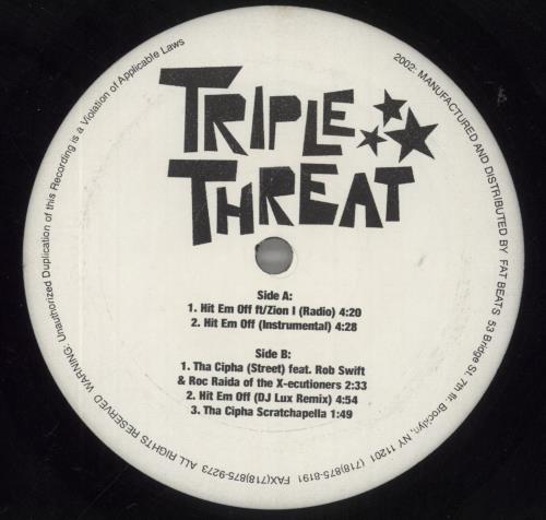 Triple Threat Hit 'Em Off / Tha Cipha 12" vinyl single (12 inch record / Maxi-single) US 84V12HI858836