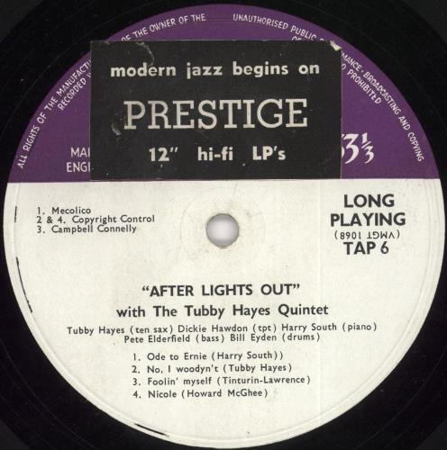 Tubby Hayes ...After Lights Out vinyl LP album (LP record) UK TH-LPAF725205