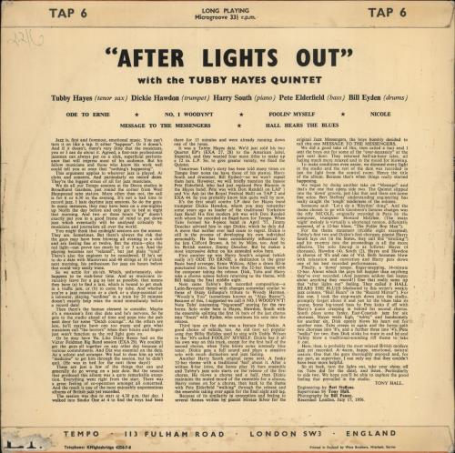 Tubby Hayes ...After Lights Out vinyl LP album (LP record) UK TH-LPAF725205