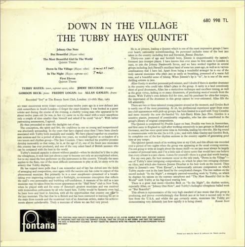 Tubby Hayes Down In The Village - mint vinyl LP album (LP record) UK TH-LPDO469202