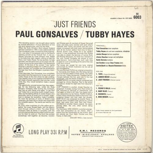 Tubby Hayes Just Friends vinyl LP album (LP record) UK TH-LPJU471384