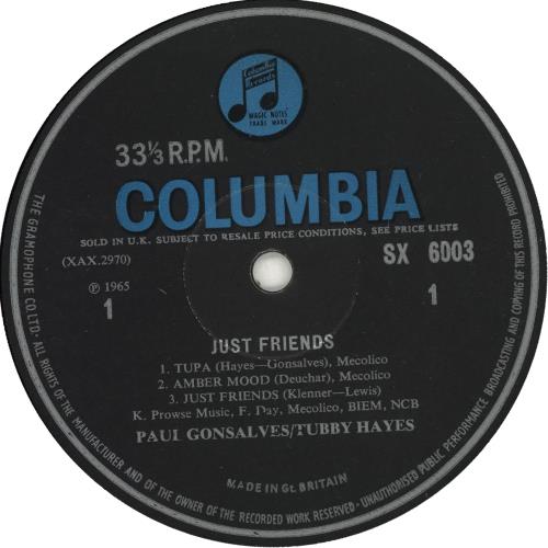Tubby Hayes Just Friends vinyl LP album (LP record) UK TH-LPJU471384
