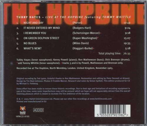 Tubby Hayes Live At The Hopbine CD album (CDLP) UK TH-CDLI742003