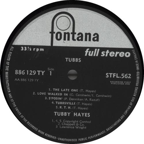 Tubby Hayes Tubbs vinyl LP album (LP record) UK TH-LPTU736237