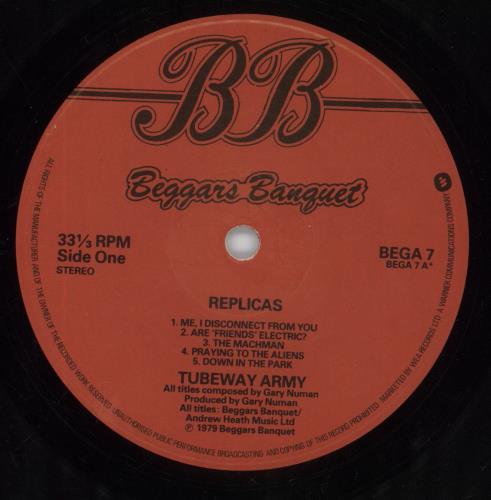 Tubeway Army Replicas + Inner - VG vinyl LP album (LP record) UK TUBLPRE863307