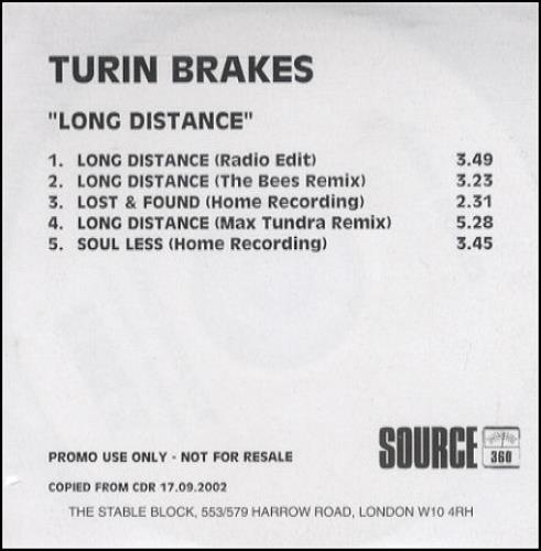 Turin Brakes Long Distance CD-R acetate UK TKECRLO227748