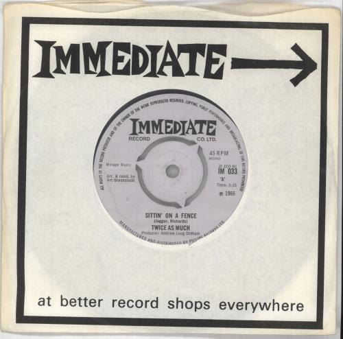 Twice As Much Sittin' On A Fence - VG 7" vinyl single (7 inch record / 45) UK TWM07SI585714