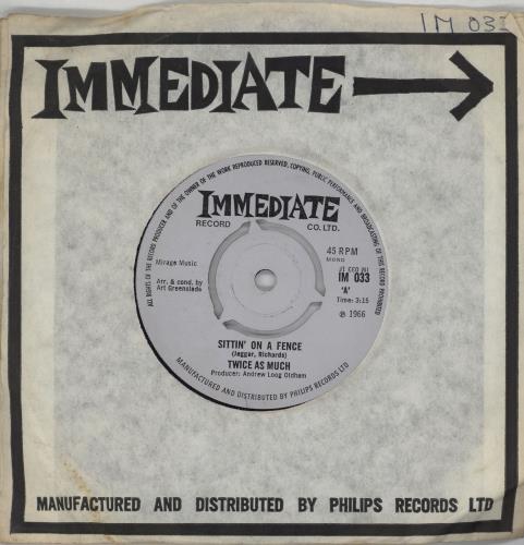 Twice As Much Sittin' On A Fence 7" vinyl single (7 inch record / 45) UK TWM07SI753032