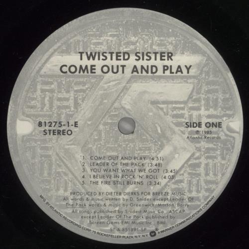 Twisted Sister Come Out And Play vinyl LP album (LP record) US TWSLPCO882663