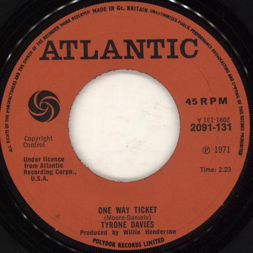Tyrone Davis One Way Ticket 7" vinyl single (7 inch record / 45) UK TY007ON728062