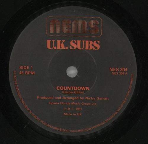 U.K. Subs Countdown 7" vinyl single (7 inch record / 45) UK UKS07CO129661