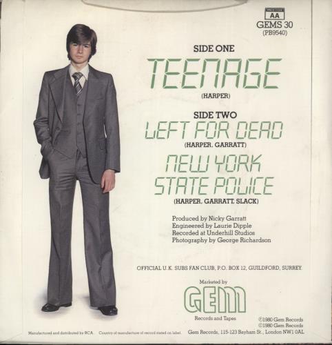 U.K. Subs Teenage - Pink - 4pr 7" vinyl single (7 inch record / 45) UK UKS07TE60471