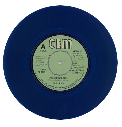 U.K. Subs Tomorrows Girls - Blue Vinyl 7" vinyl single (7 inch record / 45) UK UKS07TO86801