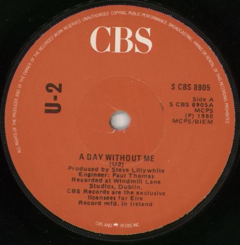U2 A Day Without Me + p/s 7" vinyl single (7 inch record / 45) Irish U-207AD518480