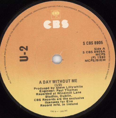 U2 A Day Without Me - Translucent + P/S 7" vinyl single (7 inch record / 45) Irish U-207AD330455