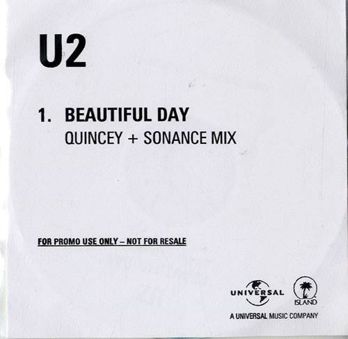 U2 Beautiful Day - Quincey + Sonance Mix CD-R acetate UK U-2CRBE168855