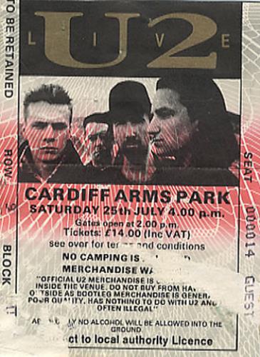 U2 Cardiff Arms Park concert ticket UK U-2TICA353491