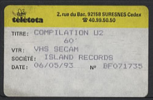 U2 Compilation U2 video (VHS or PAL or NTSC) French U-2VICO310635