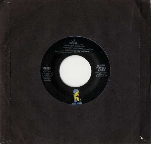 U2 Desire 7" vinyl single (7 inch record / 45) US U-207DE600638