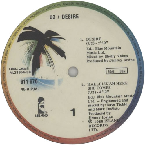 U2 Desire 12" vinyl single (12 inch record / Maxi-single) Spanish U-212DE602514