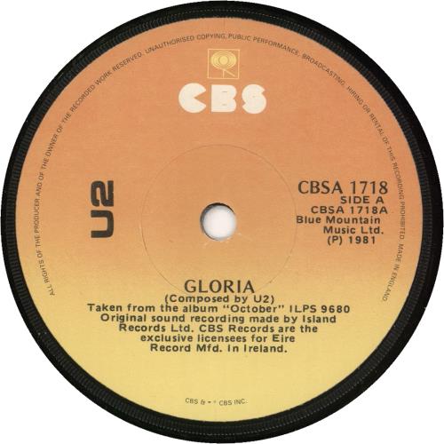 U2 Gloria - EX 7" vinyl single (7 inch record / 45) Irish U-207GL287739