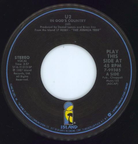 U2 In God's Country 7" vinyl single (7 inch record / 45) US U-207IN08425