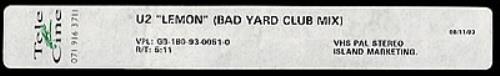 U2 Lemon - Bad Yard Club Mix video (VHS or PAL or NTSC) UK U-2VILE26749