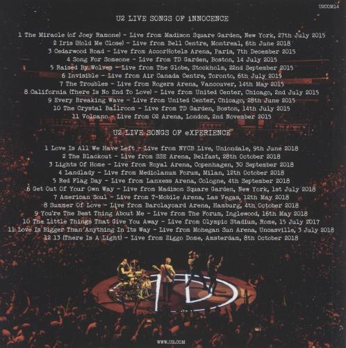U2 Live Songs Of Innocence + Experience 2 CD album set (Double CD) UK U-22CLI865442